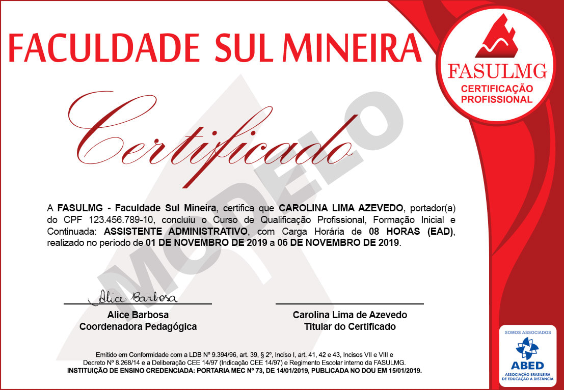 Certificado Faculdade Sul Mineira